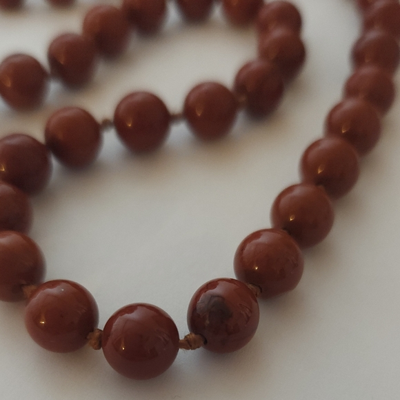 Red Jasper Stone Knotted Necklace Handmade 35" Long Unisex Necklace - Picture 7 of 16